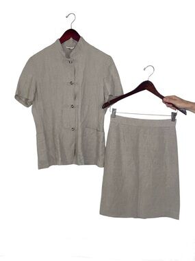 Kookai linen set button-down collared shirt skirt beige 8 medium